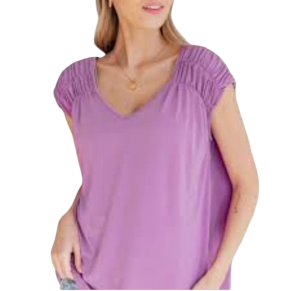 Dear Scarlett Tops - Dear Scarlett Ruched Cap Sleeve Top Blouse in Lavender Color Women's Sz XL NWT